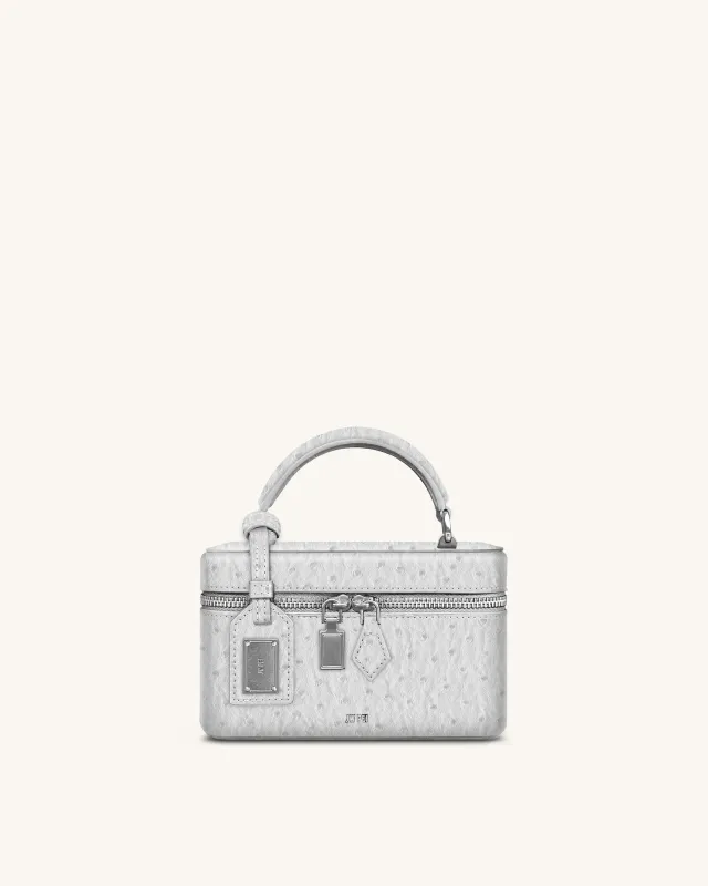 Cleo Faux Ostrich Texture Box Shape Top Handle Bag - Silver sold by JW PEI