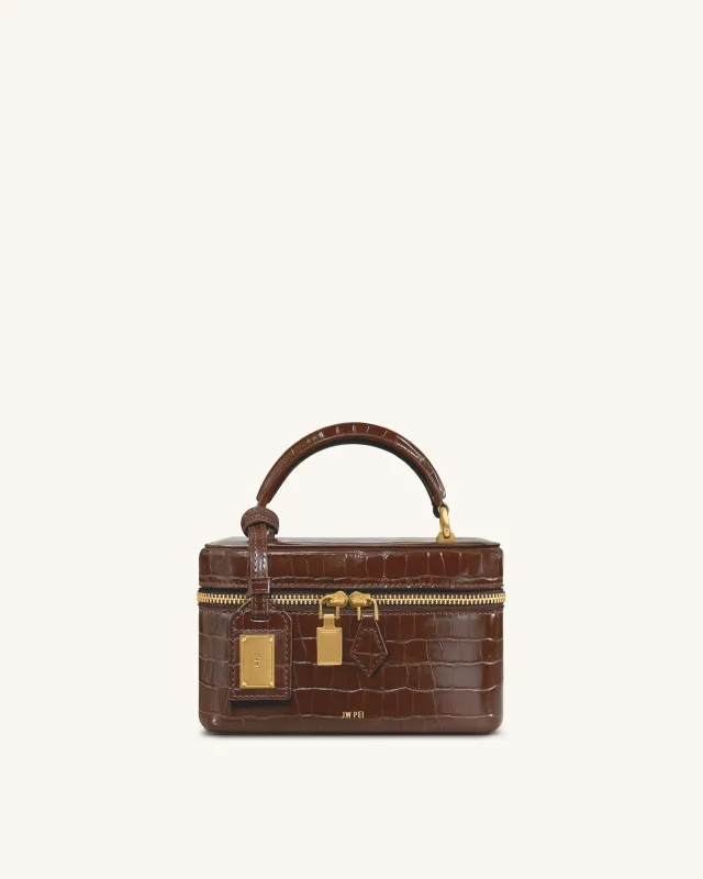 Cleo Box Shape Top Handle Bag - Deep Brown Croc sold by JW PEI