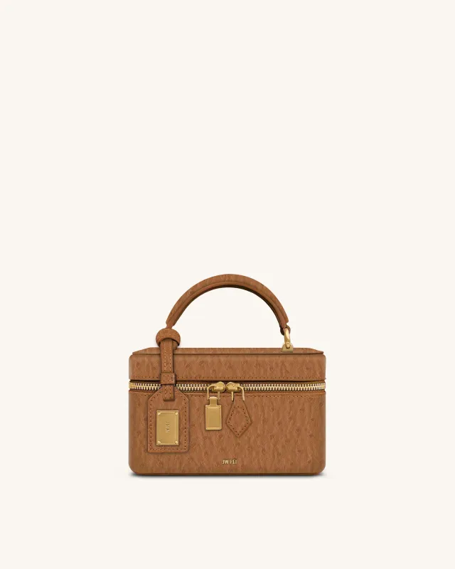 Cleo Faux Ostrich Texture Box Shape Top Handle Bag - Brown sold by JW PEI