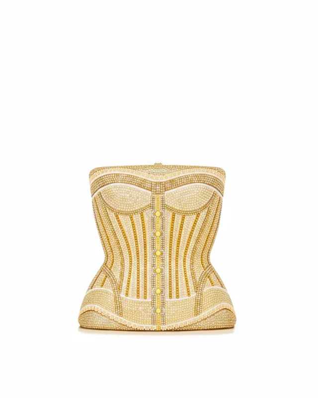 Corset Shape Faux Crystal Clutch – Gold sold by JW PEI