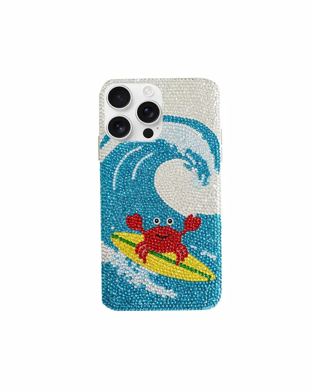 Surfing Crab Artificial Crystal Phone Case – Blue sold by JW PEI