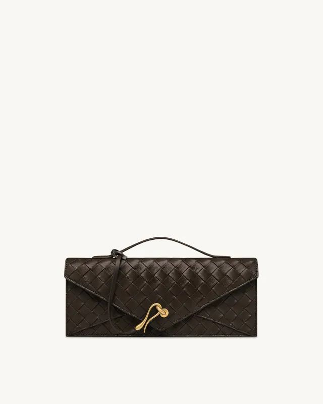 Celeste Woven Textured Envelope Top Handle Bag - Dark Brown sold by JW PEI