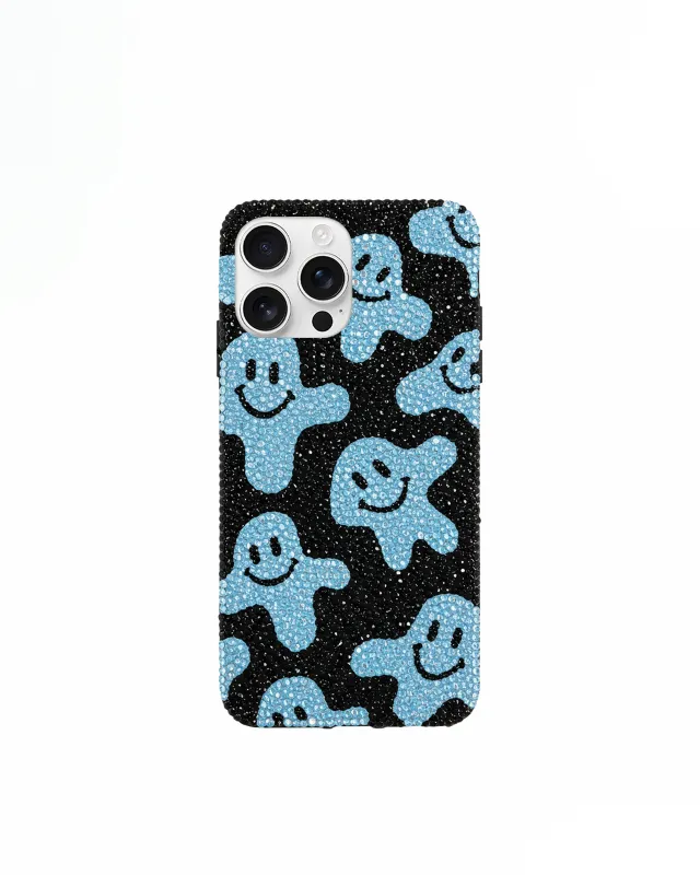 Blue Smiley Artificial Crystal Phone Case – Black sold by JW PEI
