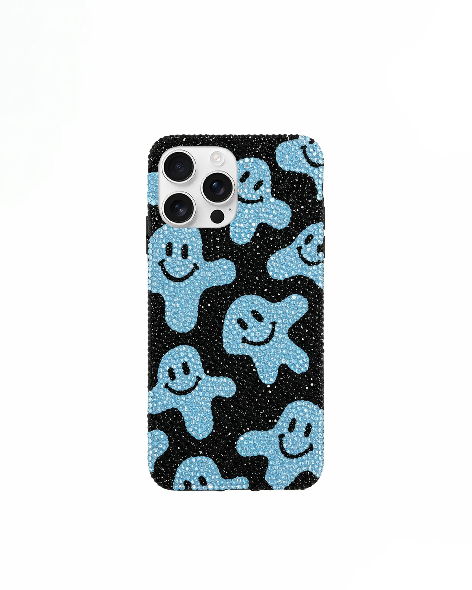 Blue Smiley Artificial Crystal Phone Case – Black sold by JW PEI