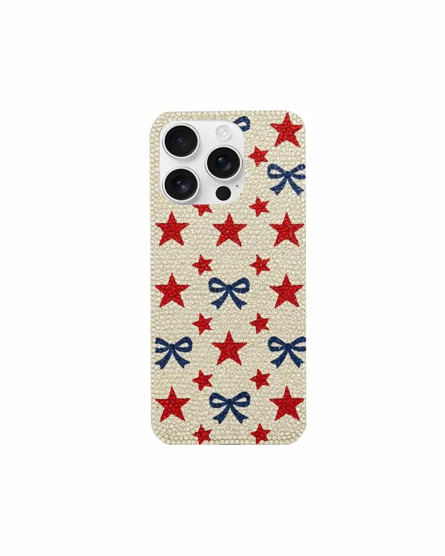 Red Star & Blue Bow Artificial Crystal Phone Case – White sold by JW PEI