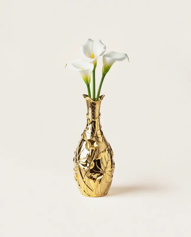Floral Embossed Metal Vase Clutch - Gold made by JW PEI