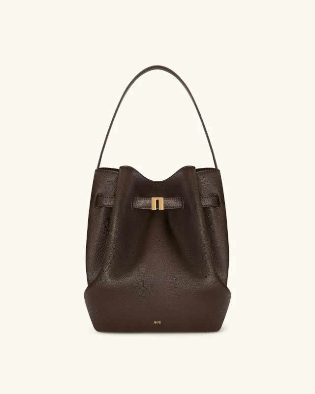 Clara Lock Accent Bucket Shoulder Bag - Mocha Brown sold by JW PEI