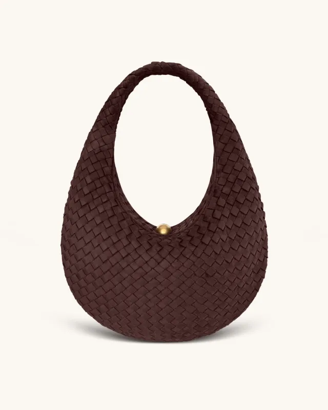 Nola Faux Suede Woven Hobo Shoulder Bag - Dark Mocha sold by JW PEI