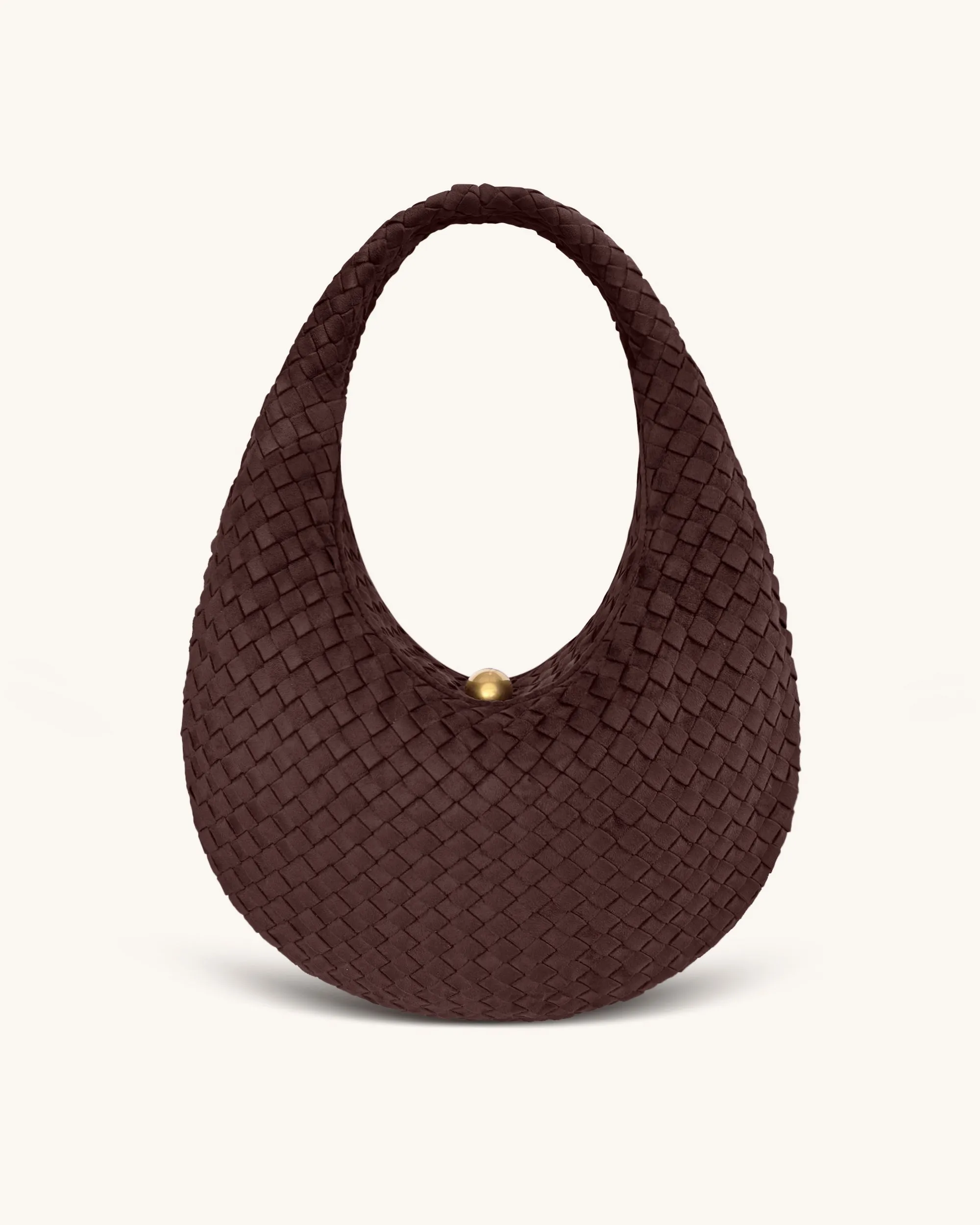 Nola Faux Suede Woven Hobo Shoulder Bag - Dark Mocha sold by JW PEI