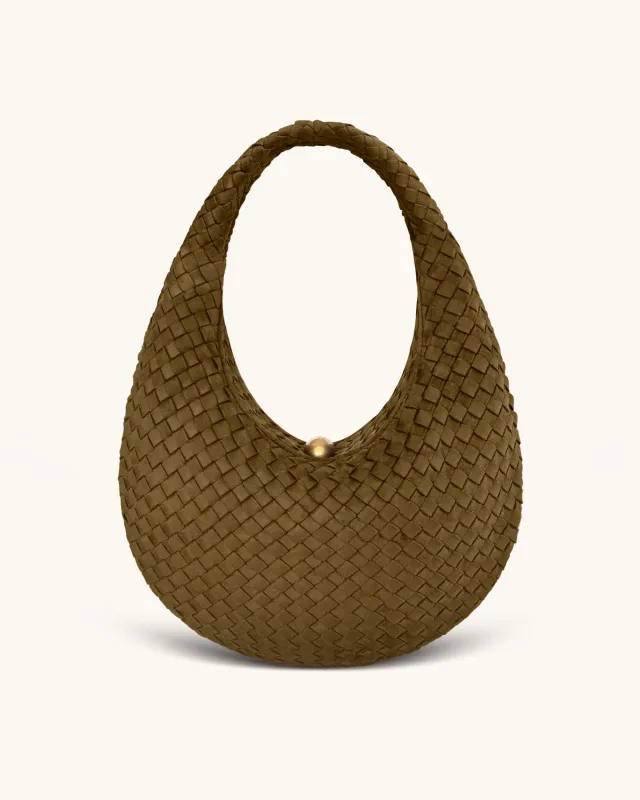 Nola Faux Suede Woven Hobo Shoulder Bag - Olive Green sold by JW PEI