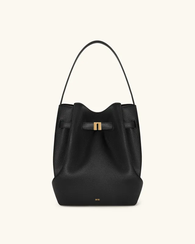 Clara Lock Accent Bucket Shoulder Bag - Black sold by JW PEI