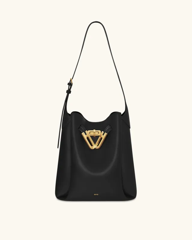 Charlene Double Buckle Hobo Bag - Black sold by JW PEI