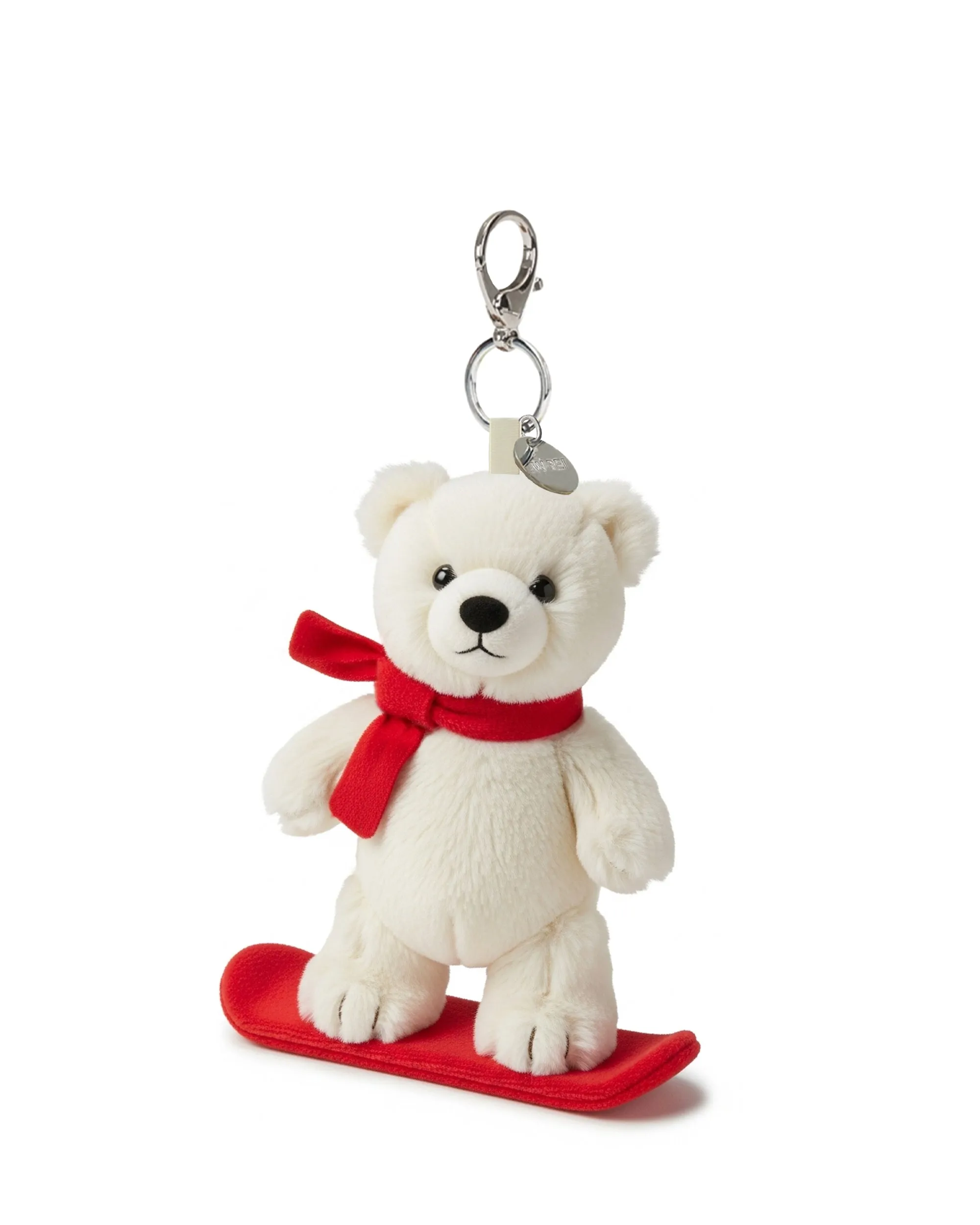 Snowboarding Polar Bear Plush Bag Charm Keychain – White sold by JW PEI