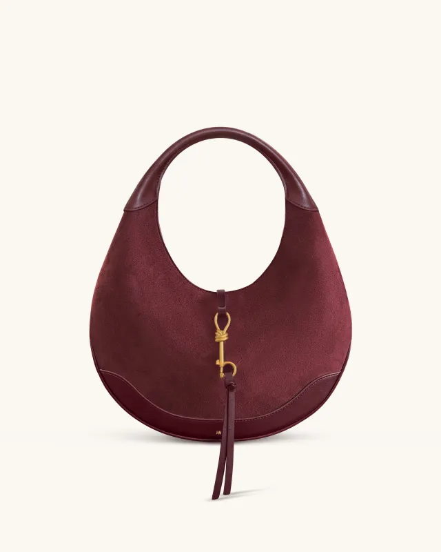 Colette Faux Suede Crescent Hobo Bag - Deep Claret sold by JW PEI