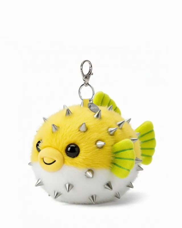 Plush Blowfish Keychain Bag Charm – Yellow & White sold by JW PEI