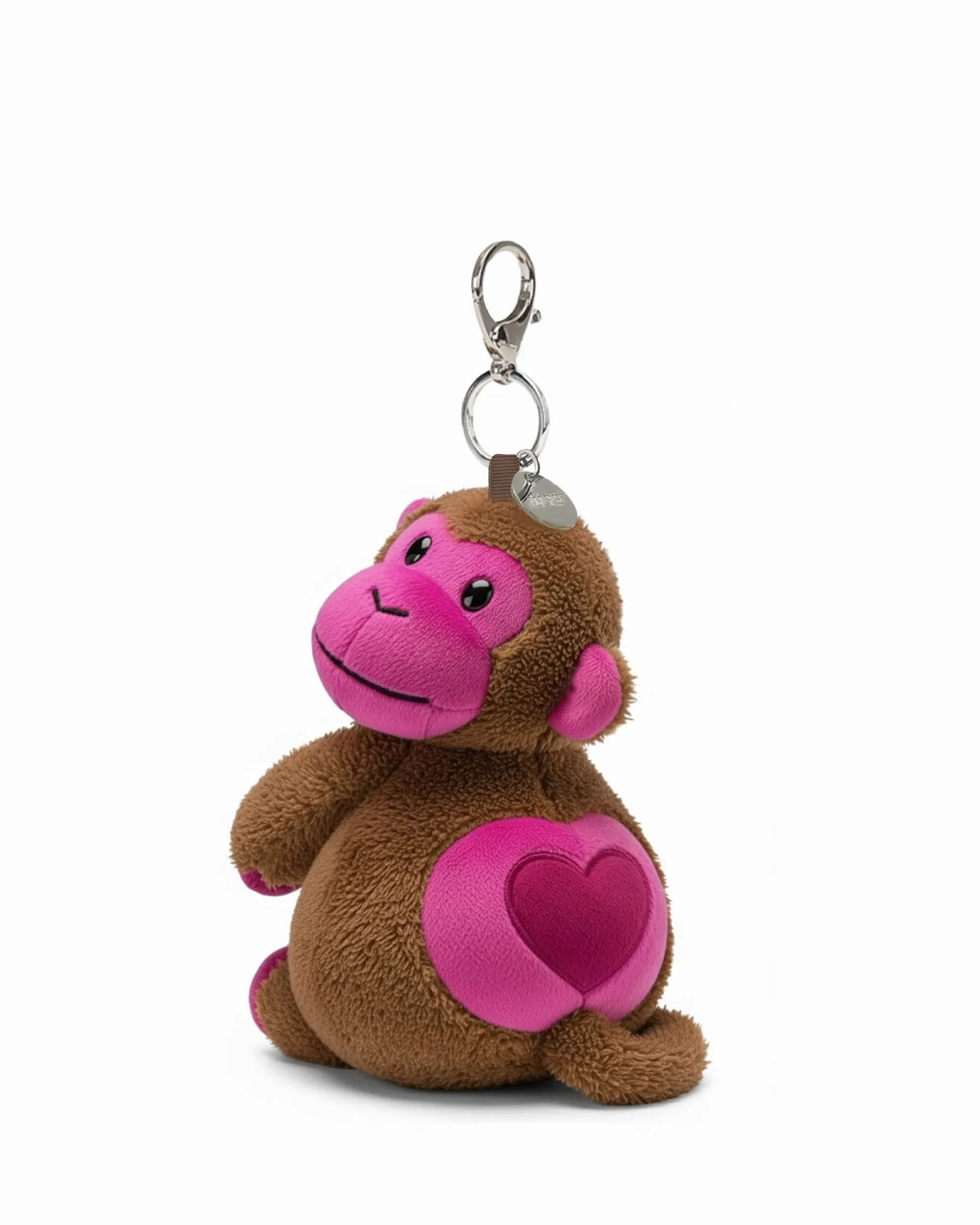 Plush Monkey Bag Charm with Heart Detail - Brown & Pink sold by JW PEI