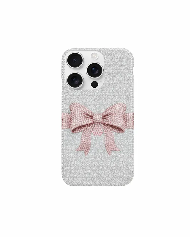 Pink Bow Artificial Crystal Phone Case – White sold by JW PEI