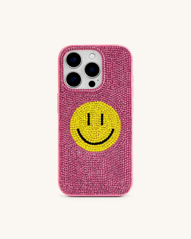 Smile Face Artificial Crystal Phone Case - Pink sold by JW PEI