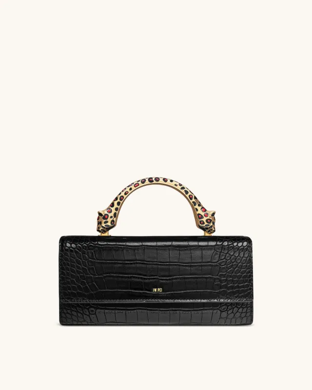 Maya Leopard-Shaped Hardware Handle Top Handle Bag - Black Croc sold by JW PEI