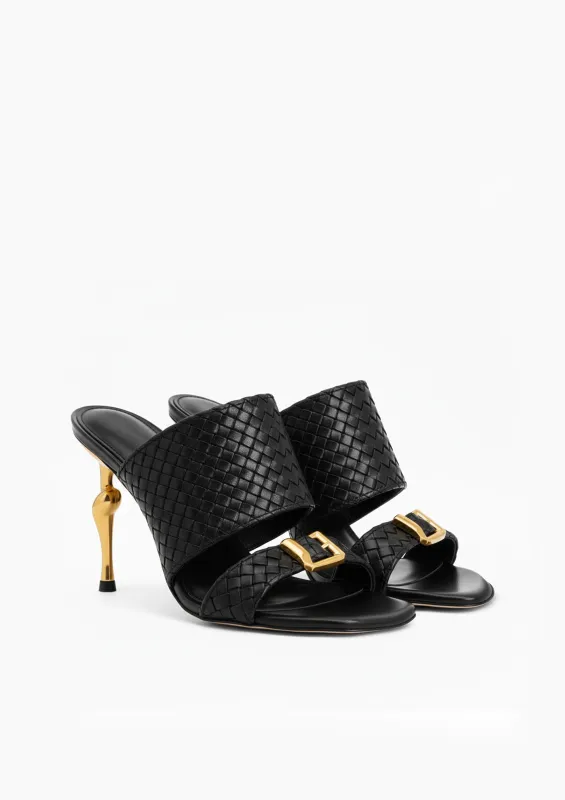 Ava Woven Buckle Mules – Black sold by JW PEI