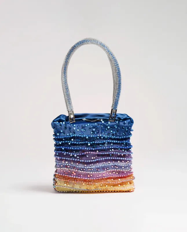 Beaded Satin Top Handle Bag - Blue sold by JW PEI