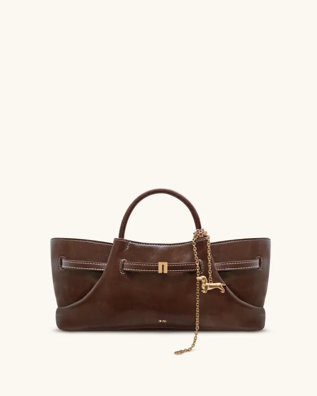 Maeve Dachshund Metal Charm Tote Bag - Dark Brown sold by JW PEI