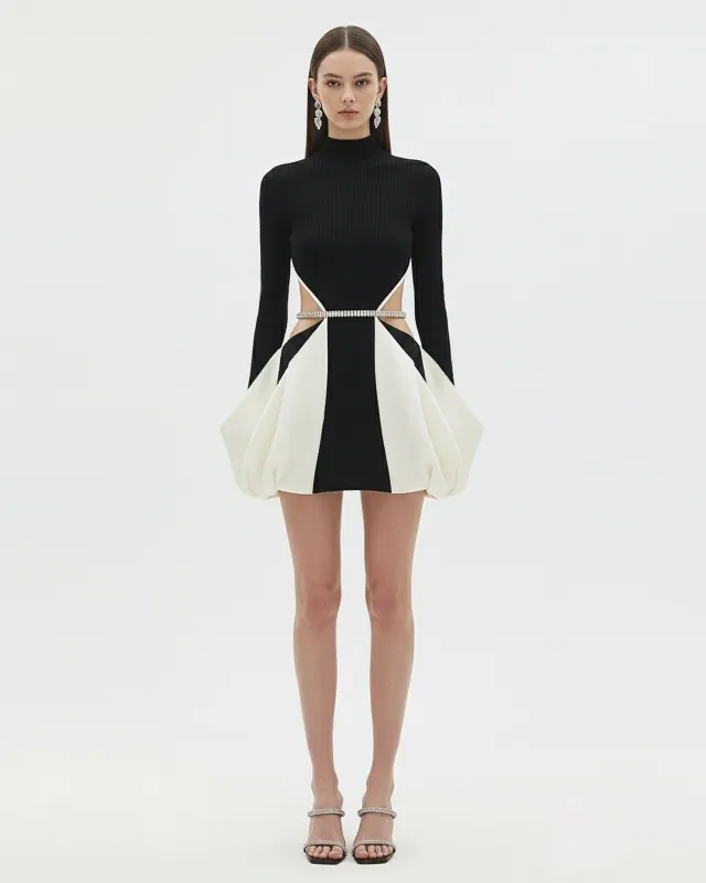 Monochrome Paneled Cutout Mini Dress - Black sold by JW PEI