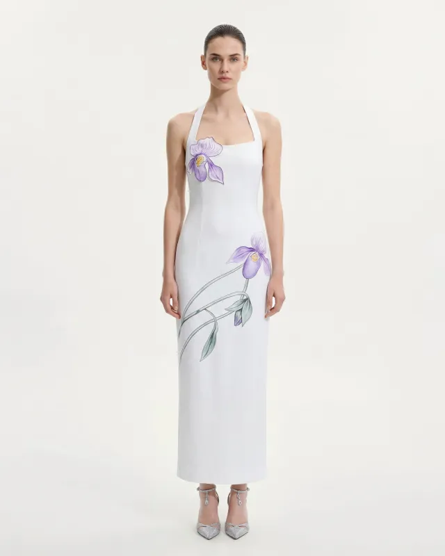 Floral Print Halter Maxi Dress - White sold by JW PEI