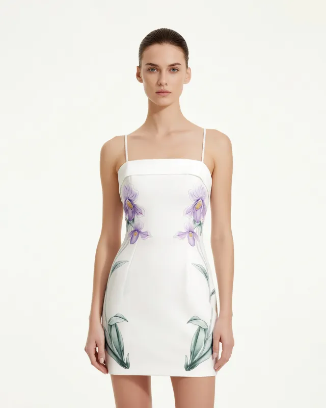 Iris Floral Print Spaghetti Strap Bodycon Dress - White sold by JW PEI