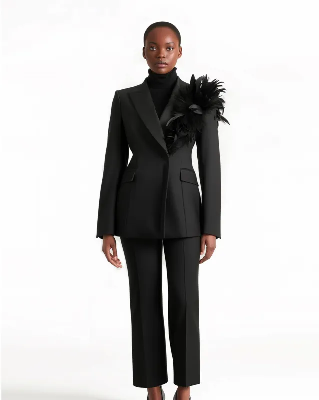 Black Feather Trimmed Blazer sold by JW PEI