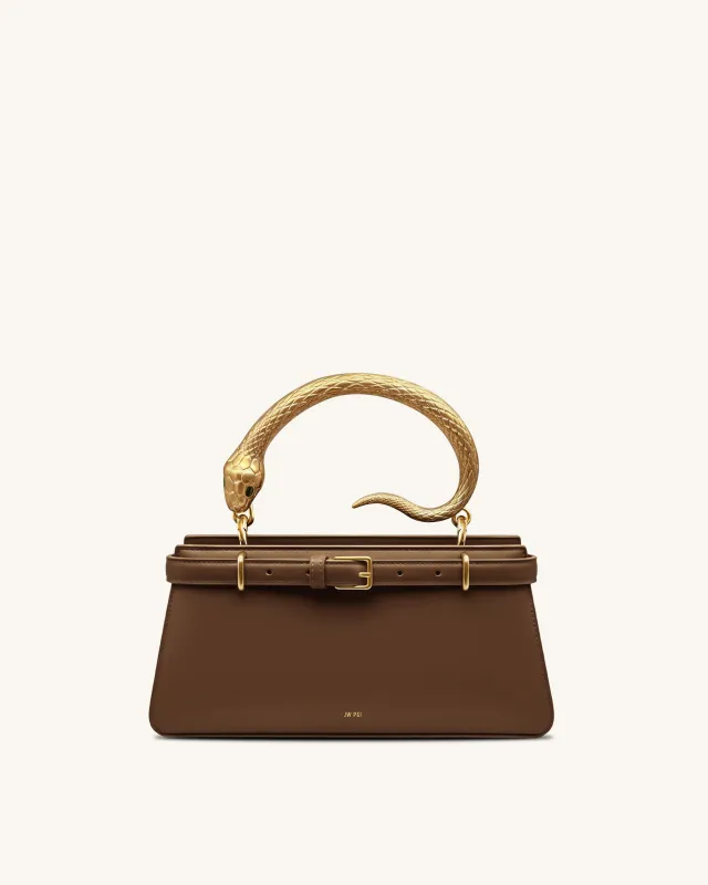 Elena Snake Handle Top Handle Bag - Dark Brown sold by JW PEI