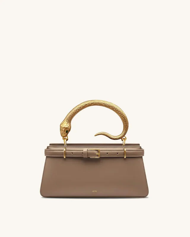 Elena Snake Handle Top Handle Bag - Khaki Brown sold by JW PEI