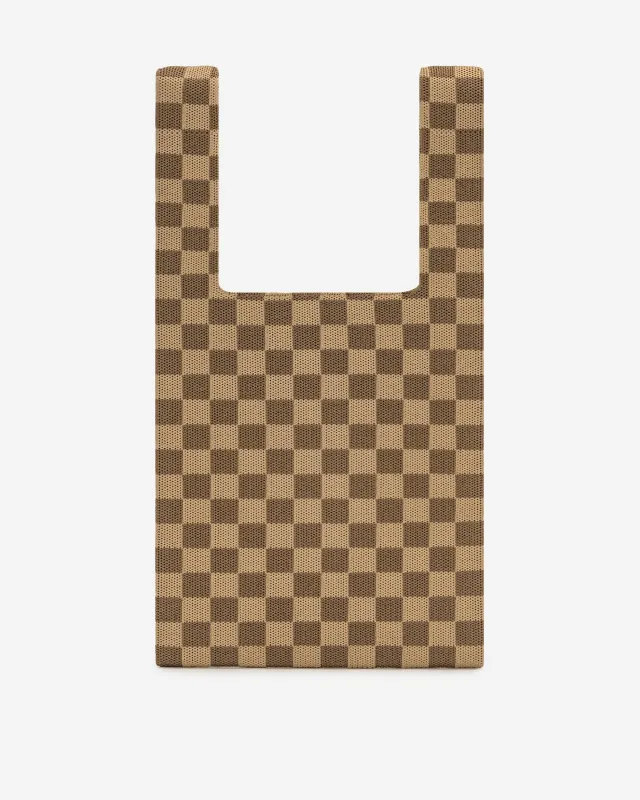 Shea Checkerboard Knitted Tote Bag - Brown sold by JW PEI
