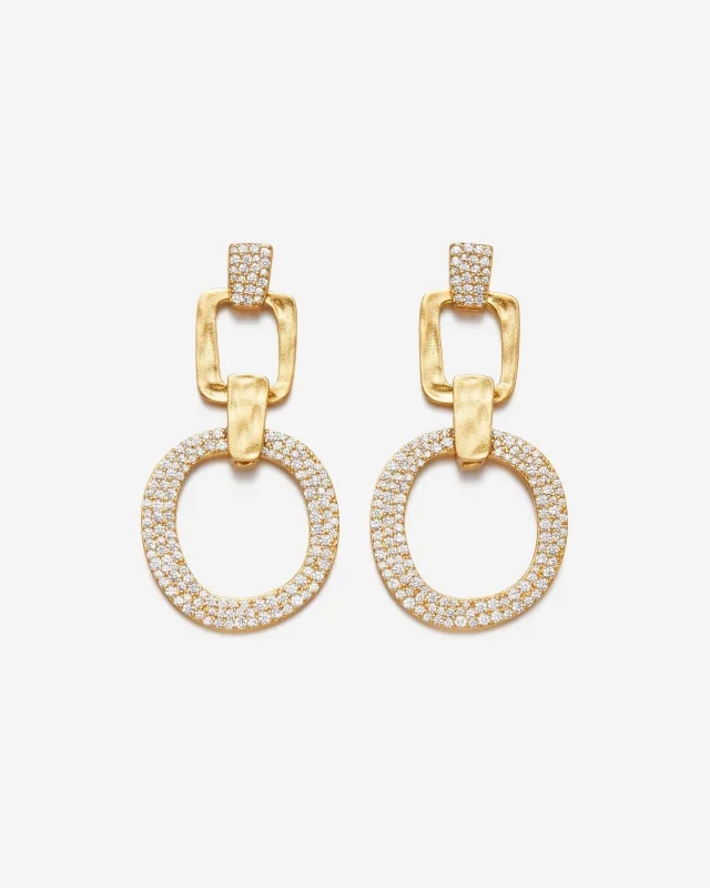Geometrical Openwork Round Earrings - 18ct Gold Plated & White Zircon sold by JW PEI
