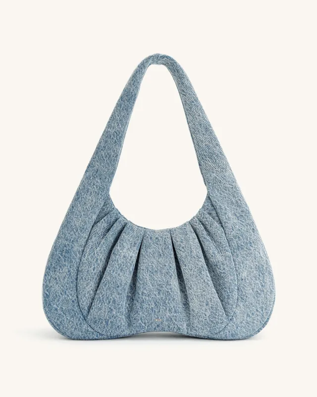 Ashley Denim Ruched Shoulder Bag - Blue sold by JW PEI