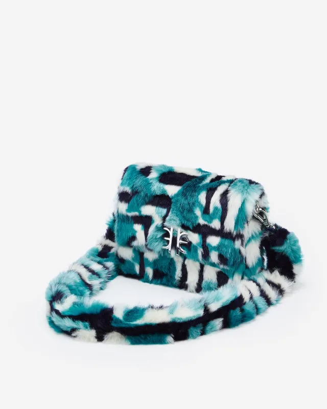 Mini Flap Faux Fur Fabric Bag - Peacock Blue sold by JW PEI