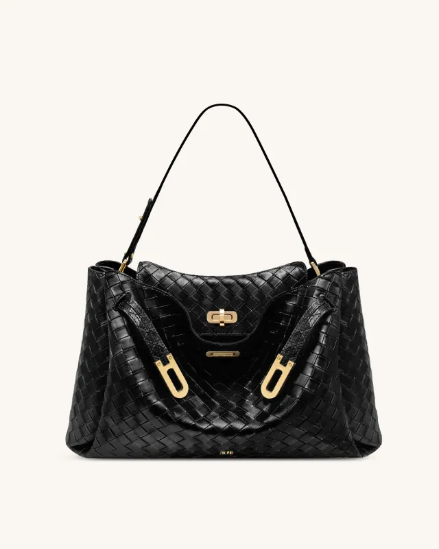 Rhea Large Woven Textured Shoulder Bag - Black sold by JW PEI