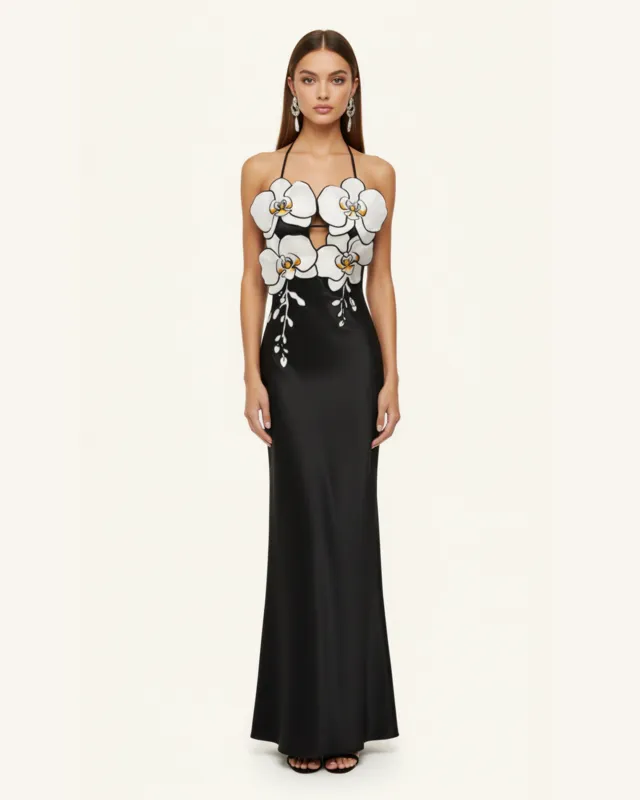 Orchid Embroidered Dress – Black/White sold by JW PEI