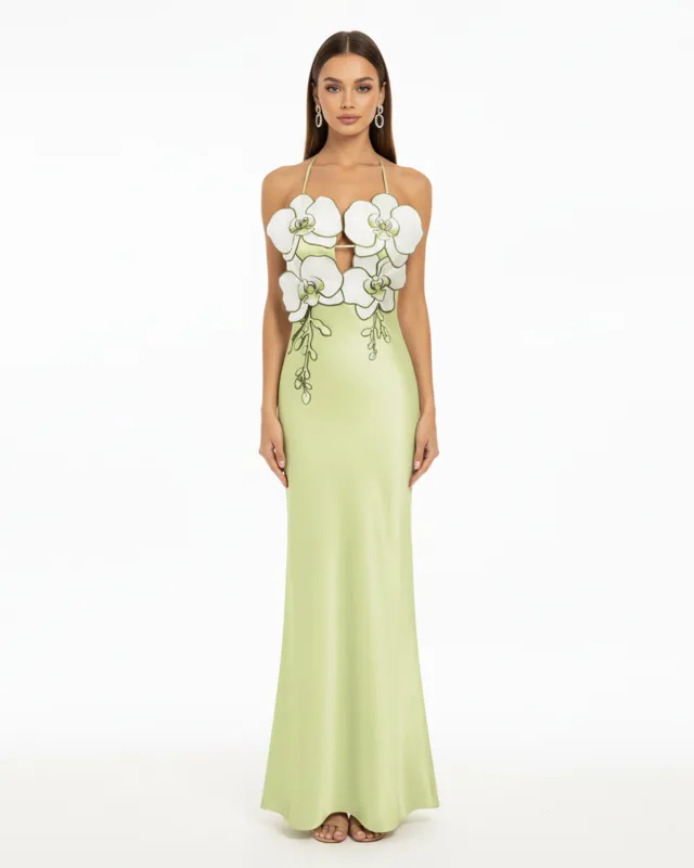 Orchid Embroidered Dress - Light Green/Ivory sold by JW PEI