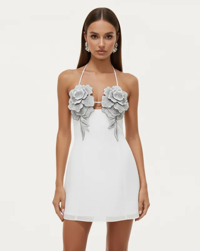 Flower Embroidered Mini Dress - White sold by JW PEI