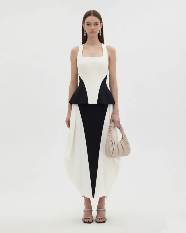 Monochrome Paneled Square-Neck Peplum Top - Black sold by JW PEI