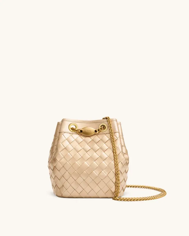 Yara Hand-Woven Bucket Bag - Champagne Gold sold by JW PEI