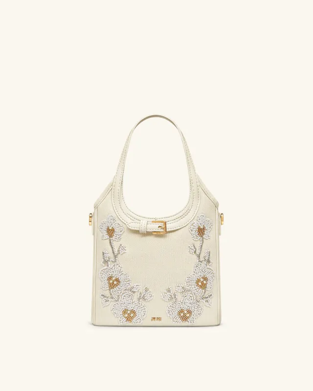 Brooke Mini Belted Embellished Orchid Beaded Top Handle Bag - Ivory sold by JW PEI