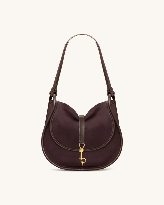 Arla Small Faux Suede Hobo Bag - Chocolate sold by JW PEI