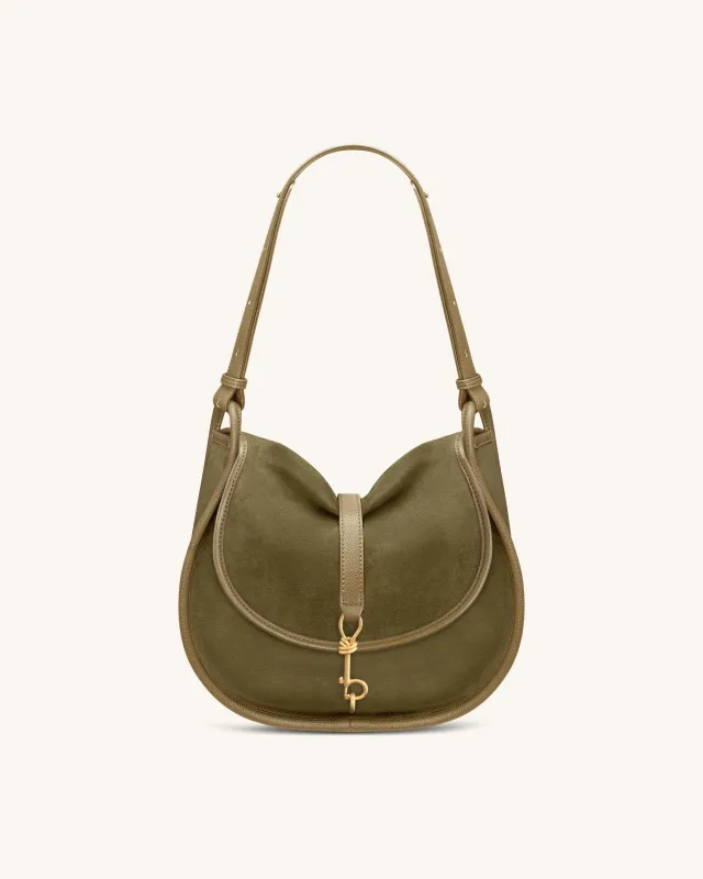 Arla Small Faux Suede Hobo Bag - Olive Green sold by JW PEI