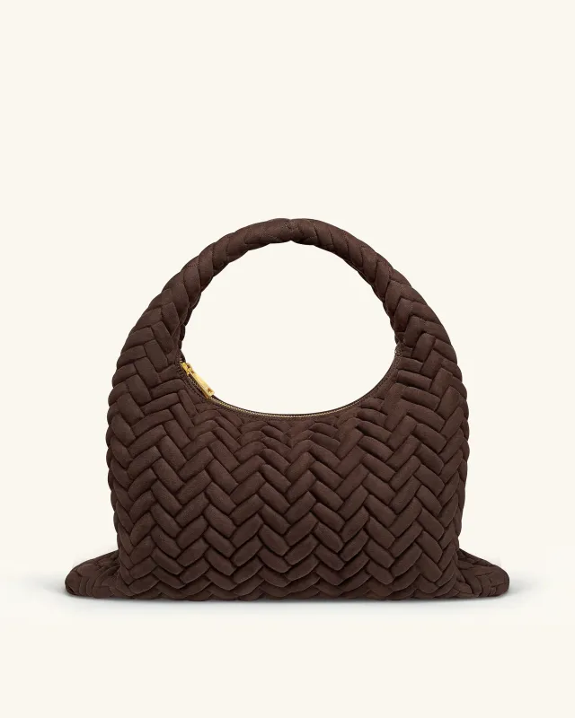 Cora Large Faux Suede Quilting Hobo Shoulder Bag - Dark Brown sold by JW PEI