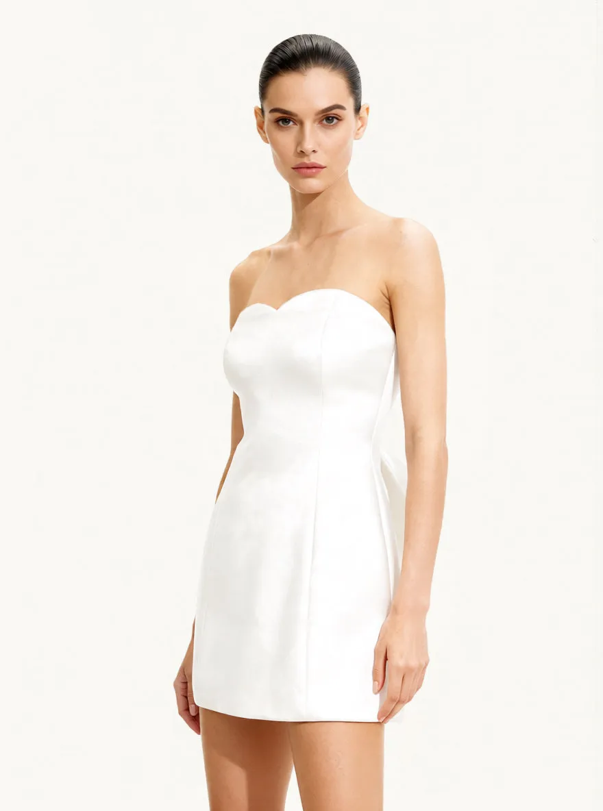Satin Strapless Bow-Back Mini Dress - White sold by JW PEI product image thumbnail 2