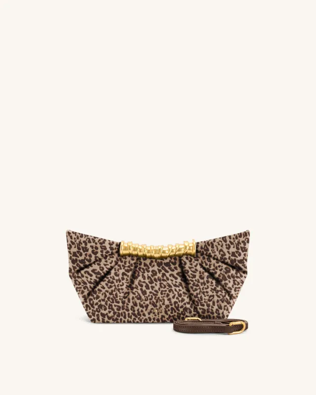 Leia Leopard Print Pleated Clutch - Taupe sold by JW PEI