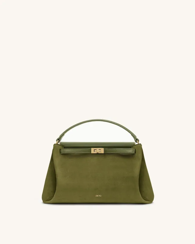 Carmen Faux Suede Top Handle Bag - Olive Green sold by JW PEI