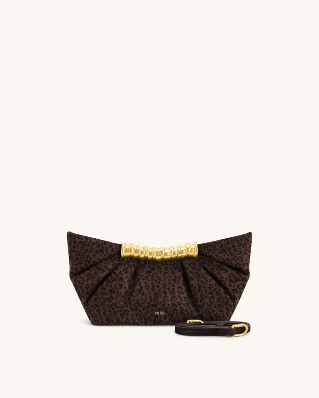 Leia Leopard Print Pleated Clutch - Brown sold by JW PEI